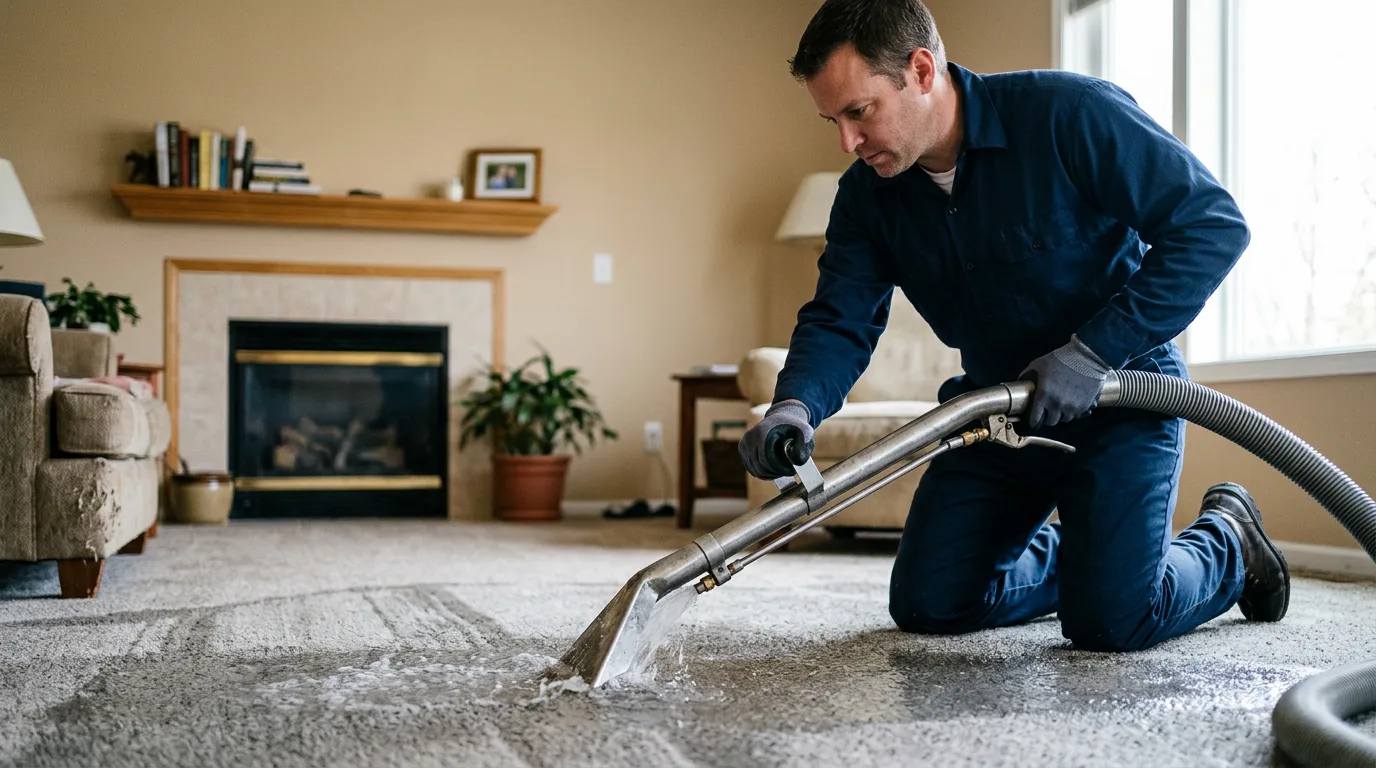 Water damage restoration technician working near Harvey, AR